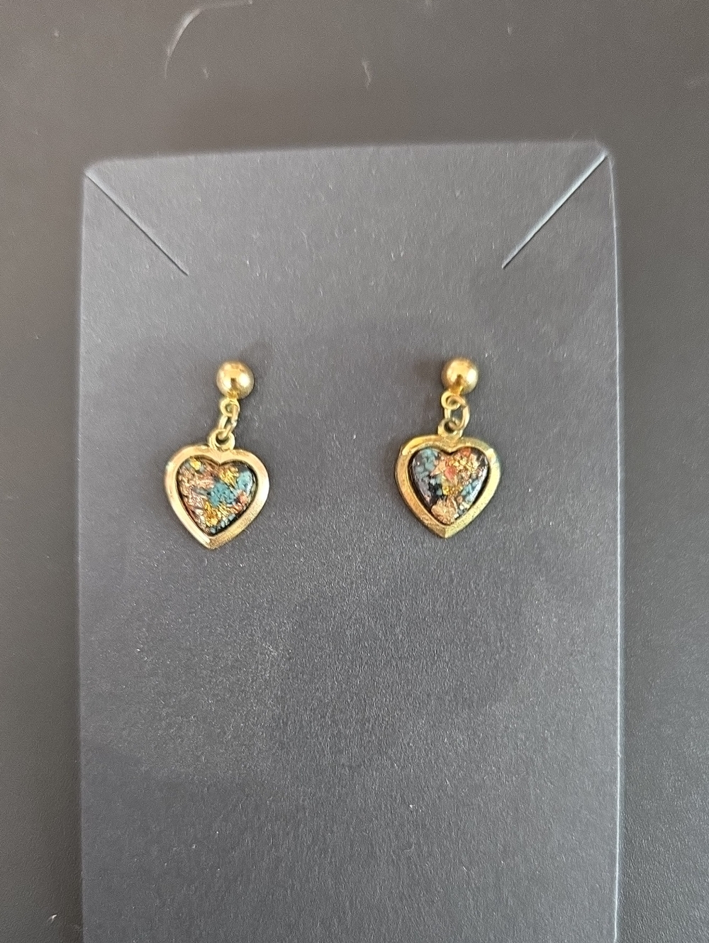 Gold Tone Heart Drop Earrings with Multicolor Details
